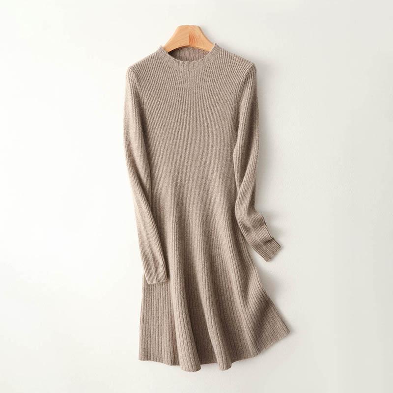 Women Sweater Dress 100% Wool TIDENOVEL O-neck Knit Long Pullover Winter Jumpers Wool Long Dress Female