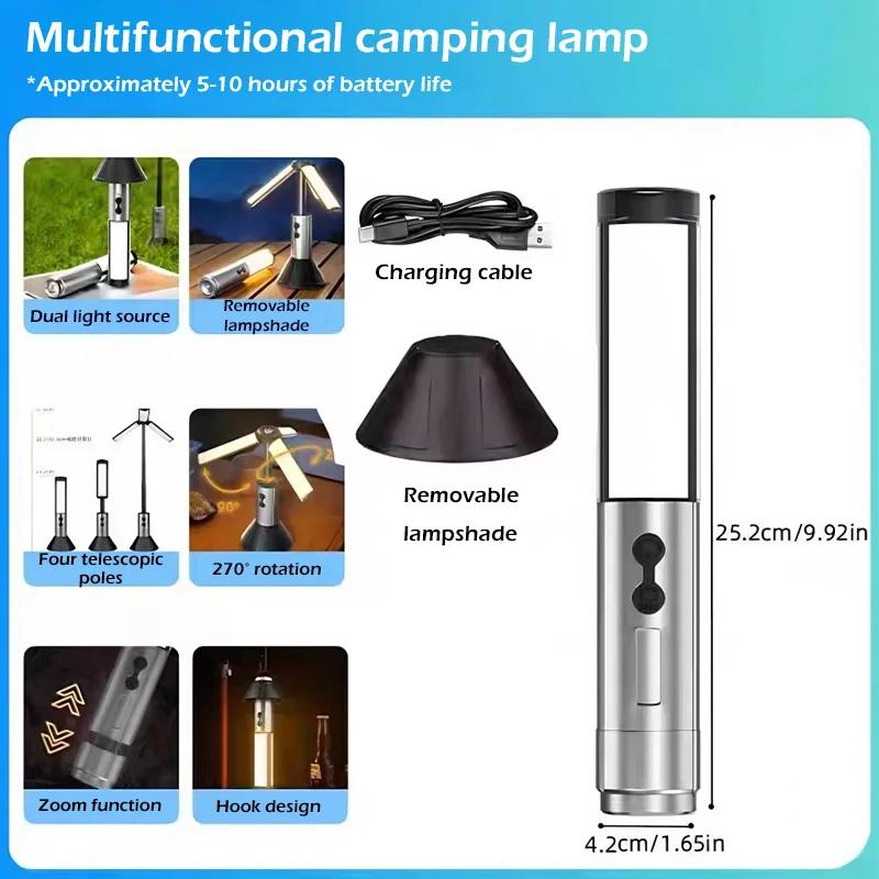 8000mAh Rechargeable Outdoor Portable Hiking Camping Fishing Flashlight Telescoping Camping Lantern Telescopic Camping Light