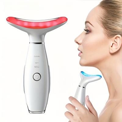 Face & Neck Skin Care Beauty Meter, Rechargeable Vibrating Heating Massager, Home Neck & Facial Massage Tool, Skin Care Gift for Women