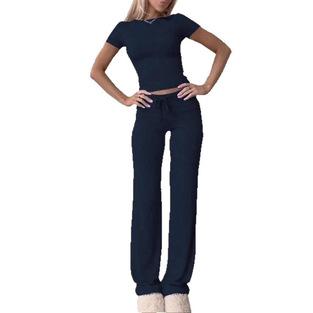 1116 Nuevo traje casual europeo y americano top de manga corta pantalones ropa de estar en casa ropa deportiva ropa de yoga