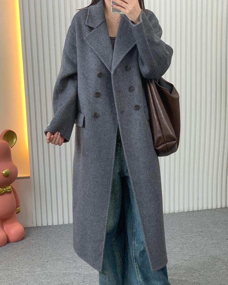 

Новое двустороннее кашемировое пальто с двойными карманами, темпераментное пальто приталенного силуэта, с полуоткрытым воротником, длинное кашемировое пальто средней длины M темно серый