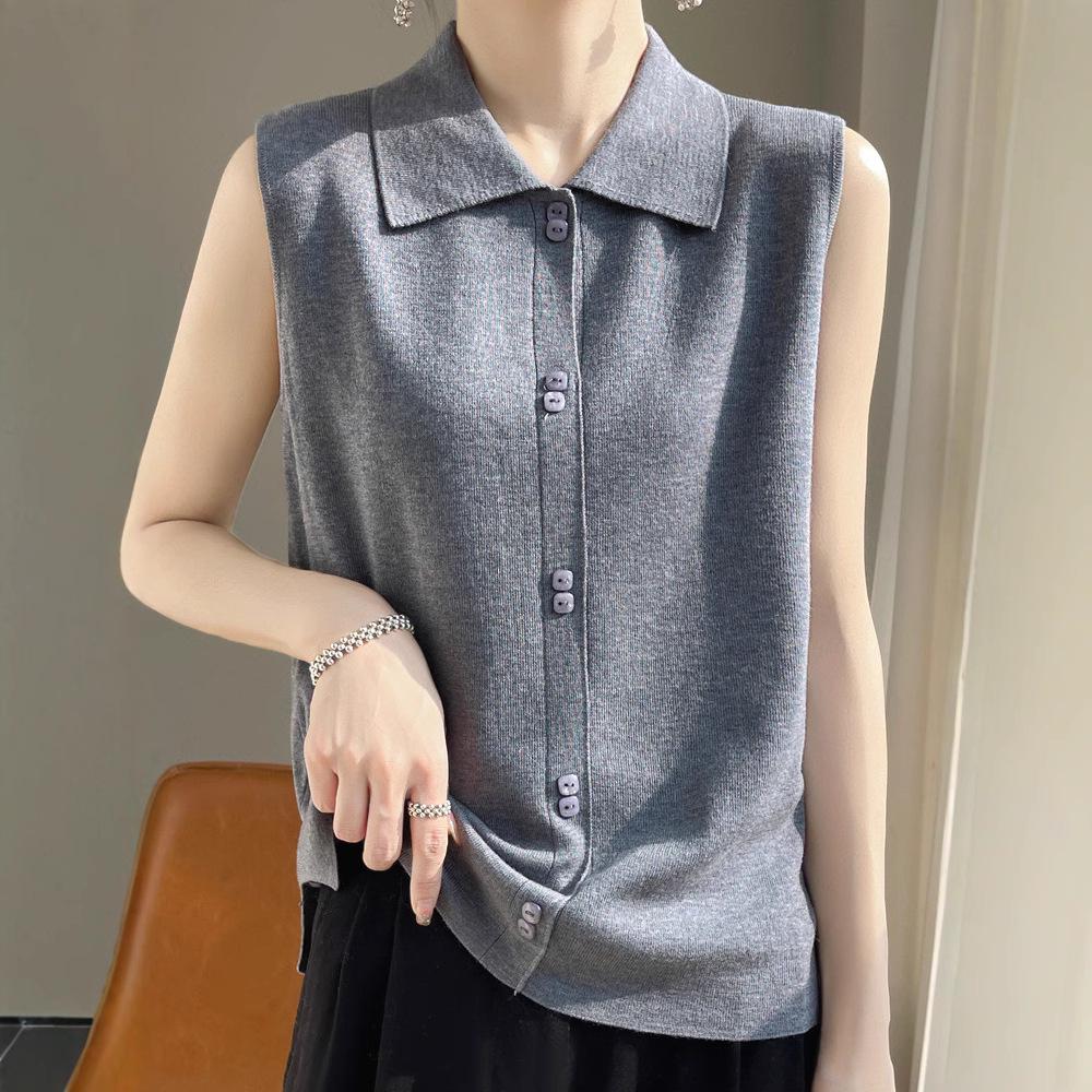 

Женский универсальный трикотажный топ-поло без рукавов на весну-лето XL: Suitable for 63-68 kg хаки