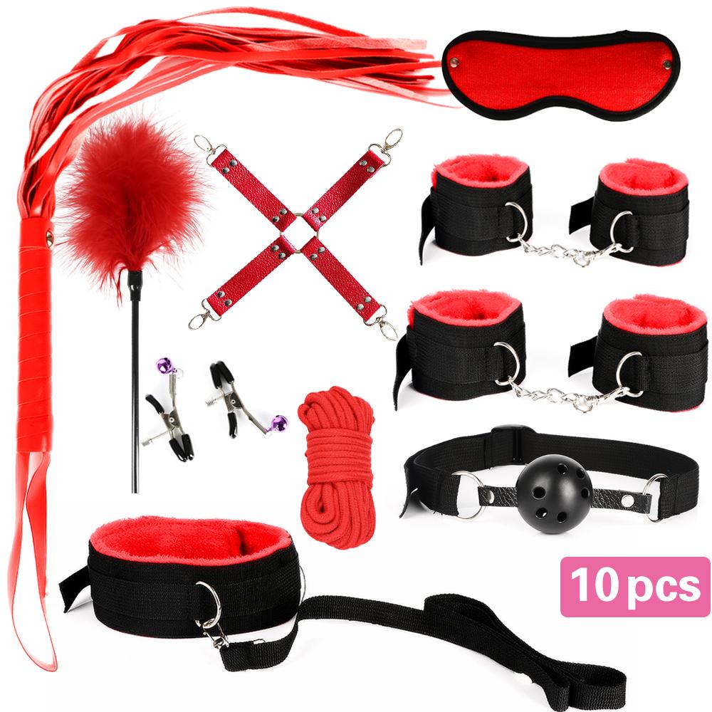 13pcs/set SM Bondage Restraint G Spot Vibrators Adult Game Props  Women Sex Toy Noylon Handcuffs Clit Stimulator Adult Sex