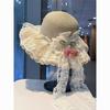 French Floral Lace Bow Straw Hat Women's Summer Seaside Beach Vacation Big Eaves Sunshade Sun Hat