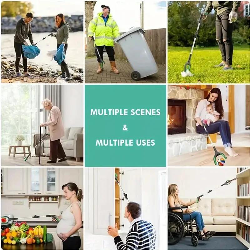 Upgrade 32" Aluminum Alloy Garbage Clip Foldable Grabber Reacher Tool Lightweight Trash Claw Grabbers Magnetic Pick Up Stick