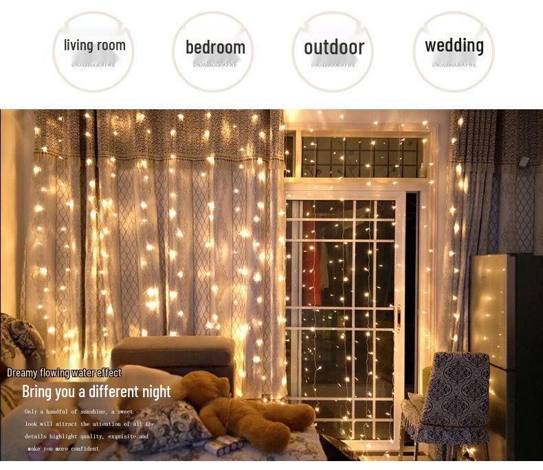LED Waterfall Flowing Net Lights: Outdoor Waterproof Festival Decoration Fairy Lights for a Romantic Atmosphere