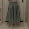 Spring Summer Fresh Solid Midi Skirt Elastic-Waisted Elegant Vintage Ladies Cotton Linen Skirt