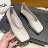 Fashion New Style Luxury Flats Shoes Women Square Toe Single Shoes Simple Temperament Leather Shoes Spring Round Toe Heels Zapatos Mujer