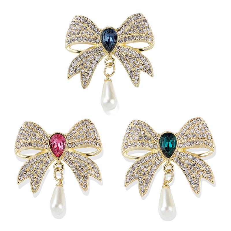 Vintage Light Luxury Rhinestone Bow Brooches Women Clothing Coat Jewelry Accessries Gifts