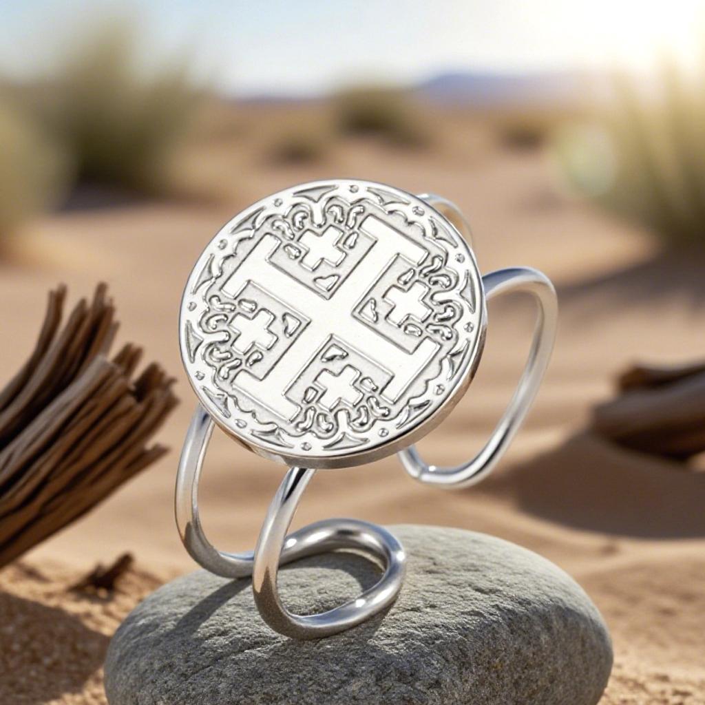 Anelli con Croce di Gerusalemme Dawapara Anello da Dito Religioso Regolabile Benedizione Cristiana Gioielli in Acciaio Inossidabile Regalo di Anniversario