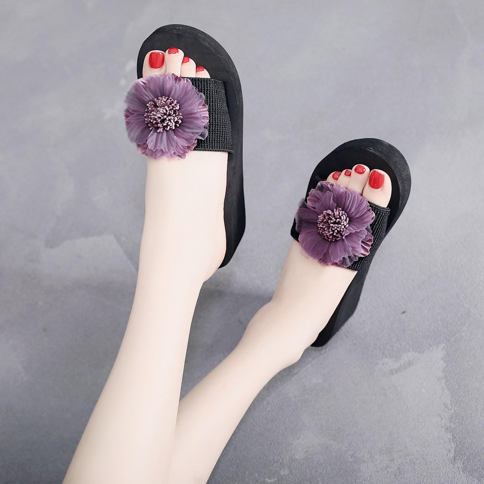 

Женские тапочки с цветами, пляжные женские тапочки, шлепанцы, пляжная обувь, сандалии, тапочки 41 фиолетовый