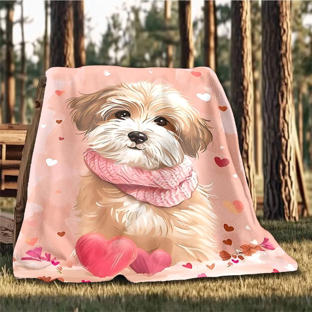1pc Puppy Scarf Heart Outdoor Soft Polyester Flannel Throw Blanket Versatile for All Seasons , Soft , Cozy , Warm All Season Quilted Throw ,