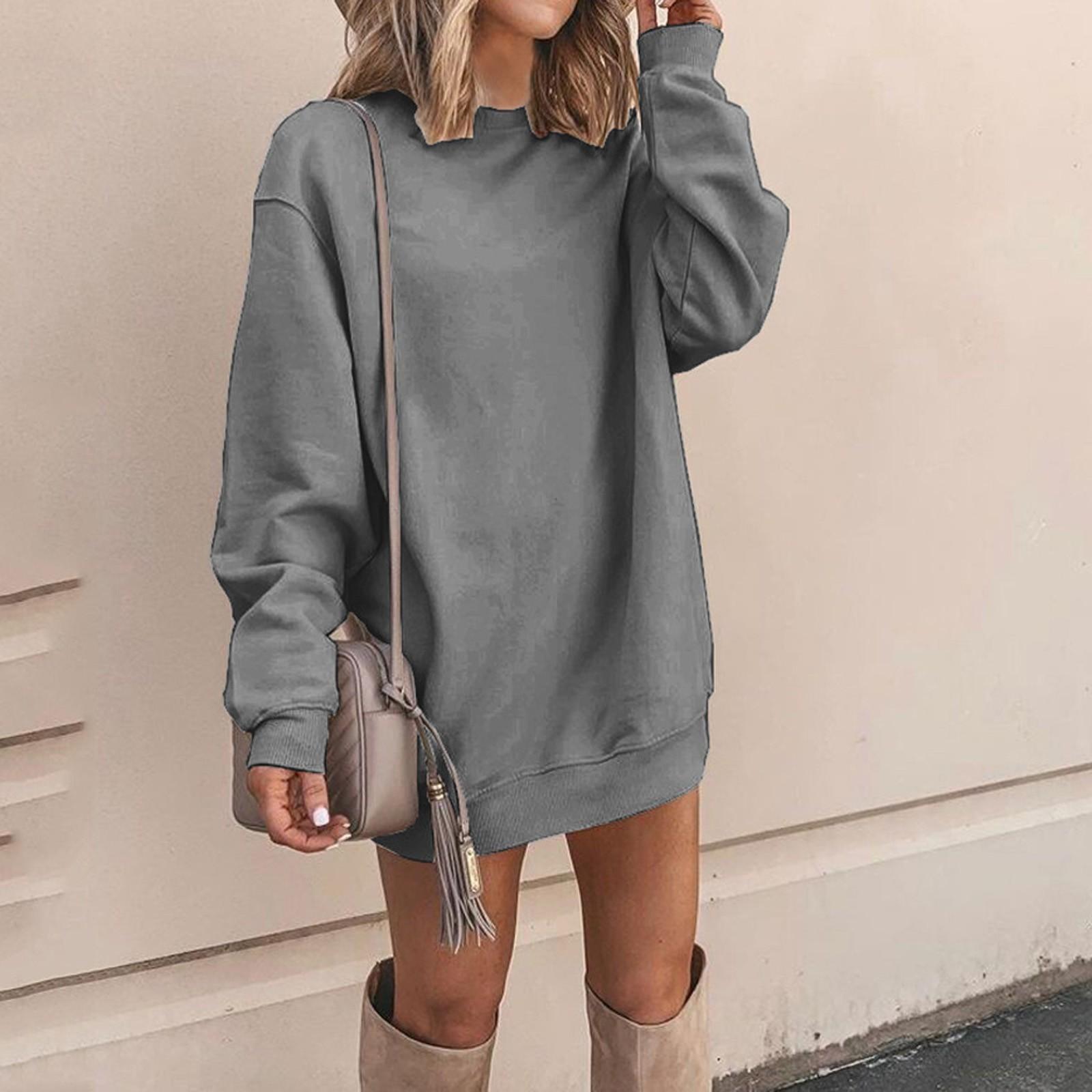 

Women s Solid Thickened Oversize Loose Long Sweatershirt Sweater Dress Disappearing Lower Body XXL серый
