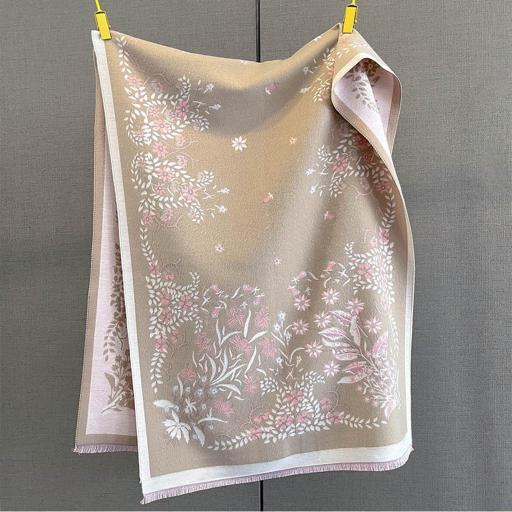 65*185cm Thickened Warm Scarf For Women Luxury Floral Long Tassel Pashmina Shawl Faux Cashmere Warps Autumn Winter Blanket
