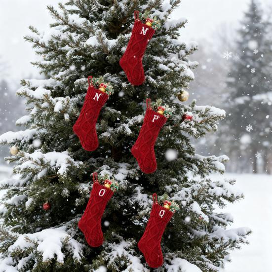 Christmas Stockings with Initials 18 Inches Large Embroidered Letter Christmas Stocking Monogram Knitted Stocking for Famliy Holiday Xmas Tree