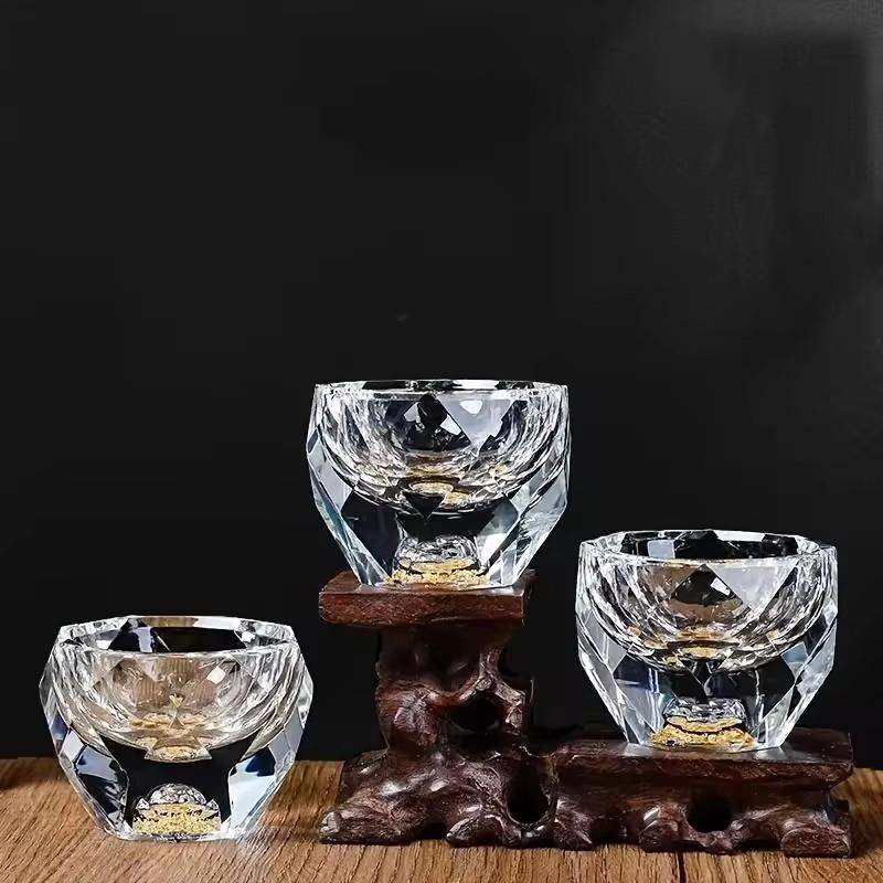 50ml Luxury Crystal Glass Vodka SGlass Sake Teacup Glass Bar Liqueur Double Bottom Gold Foil Glass Tea Cup