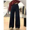 Plus Size Retro Dark Blue Wide-Leg Jeans for Women - Autumn/Winter Drapey Mop Pants