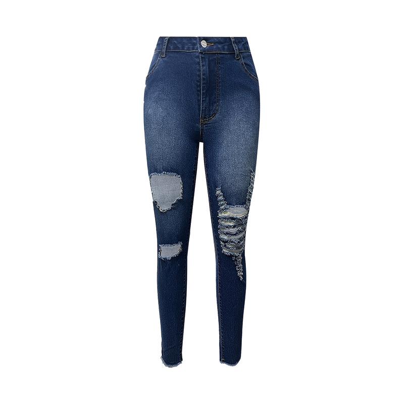 Women's Cross-Border European & American Fashion Ripped Stretch Jeans