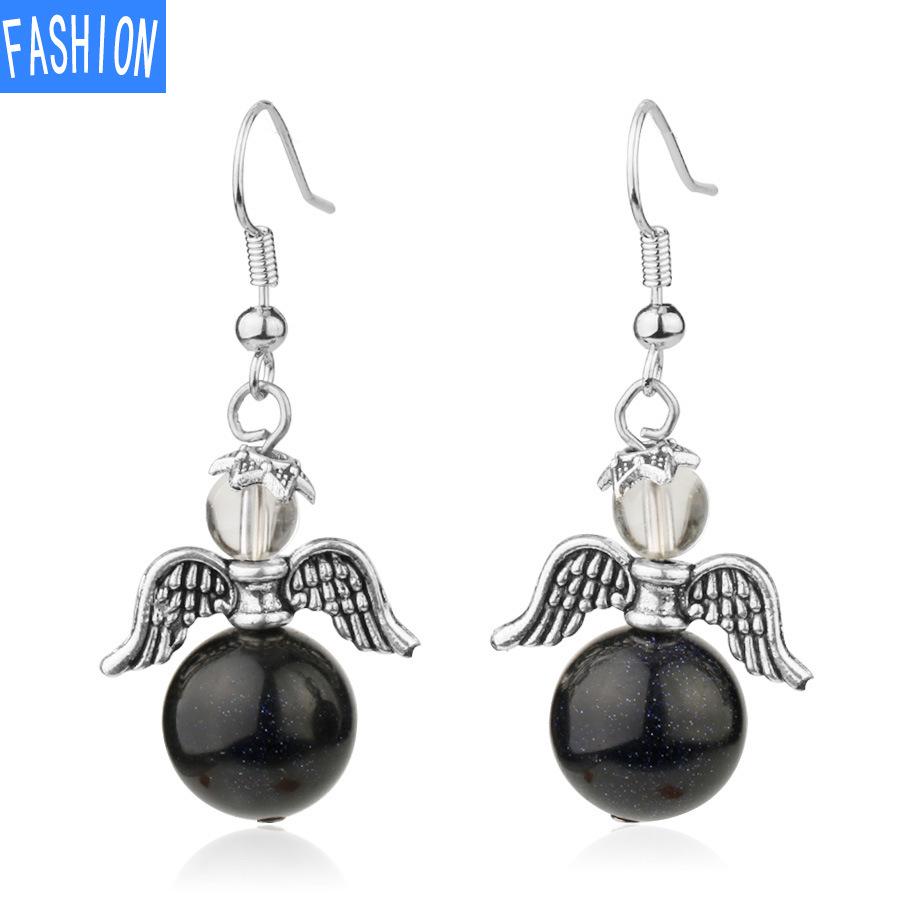 European and American Trinkets Natural Crystal Angel Wings European and American Earrings Autumn and Winter Kaai Female Earrings