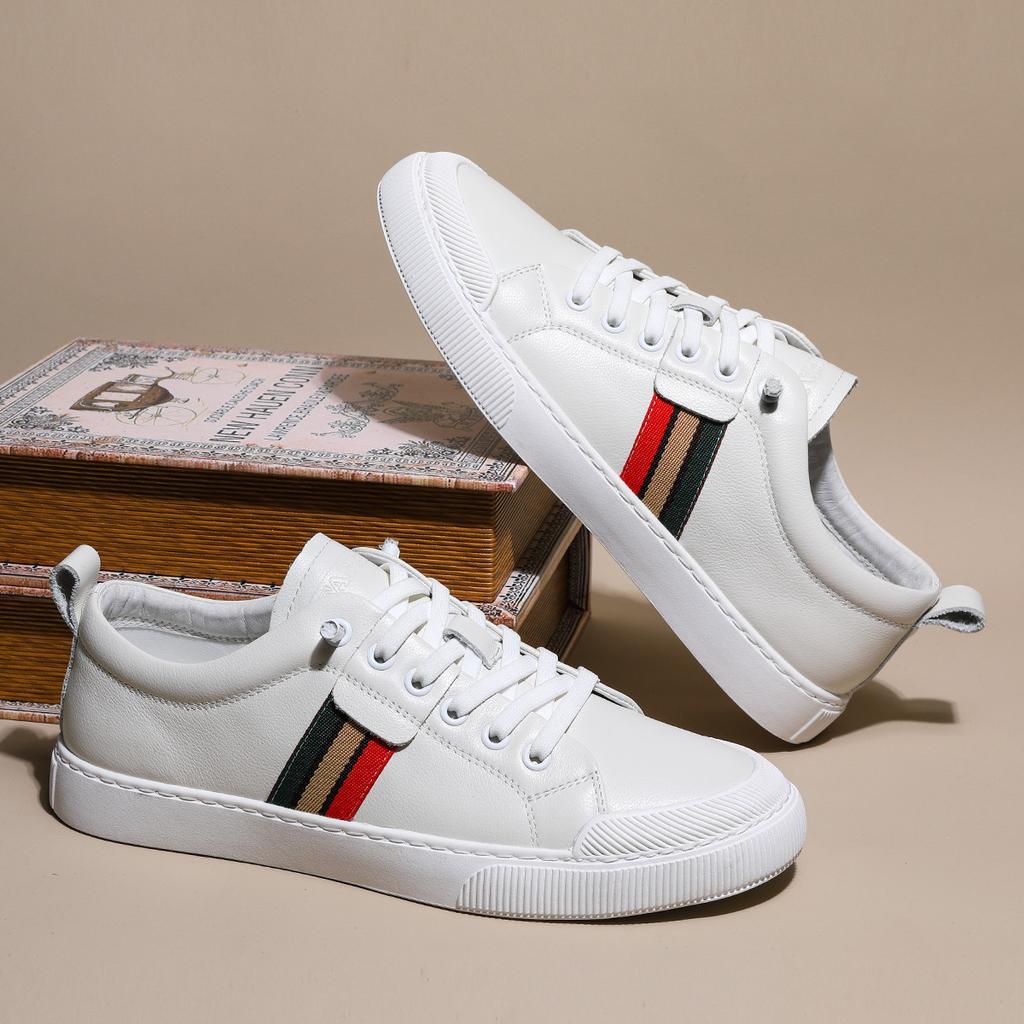 2025 Leather Board Shoes Men's Trendy One-pedal Casual Shoes First Layer Cowhide Fashion Trend Versatile White Shoes