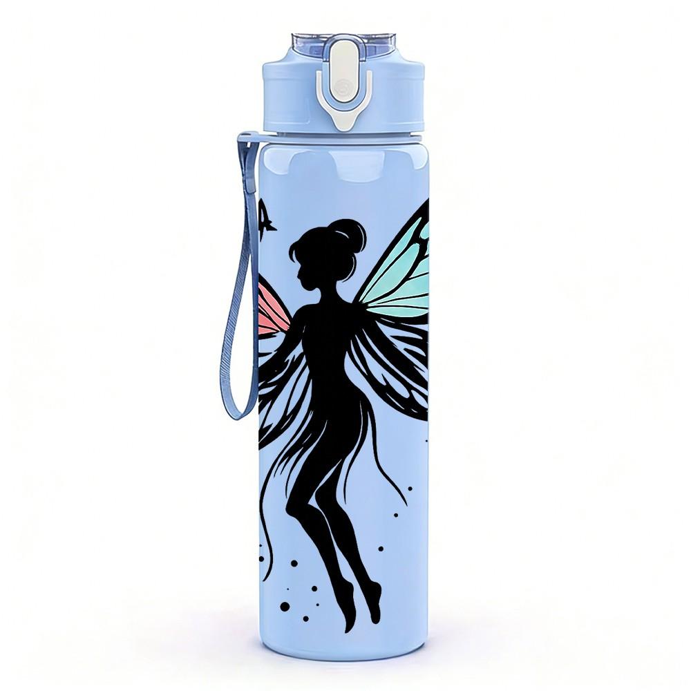 1PC Colorful Butterfly Fairy Wing Pattern 750ml Color Plastic Sports Water Bottle Leakproof Flip Straw Lid Suitable for Sports Office Home Use