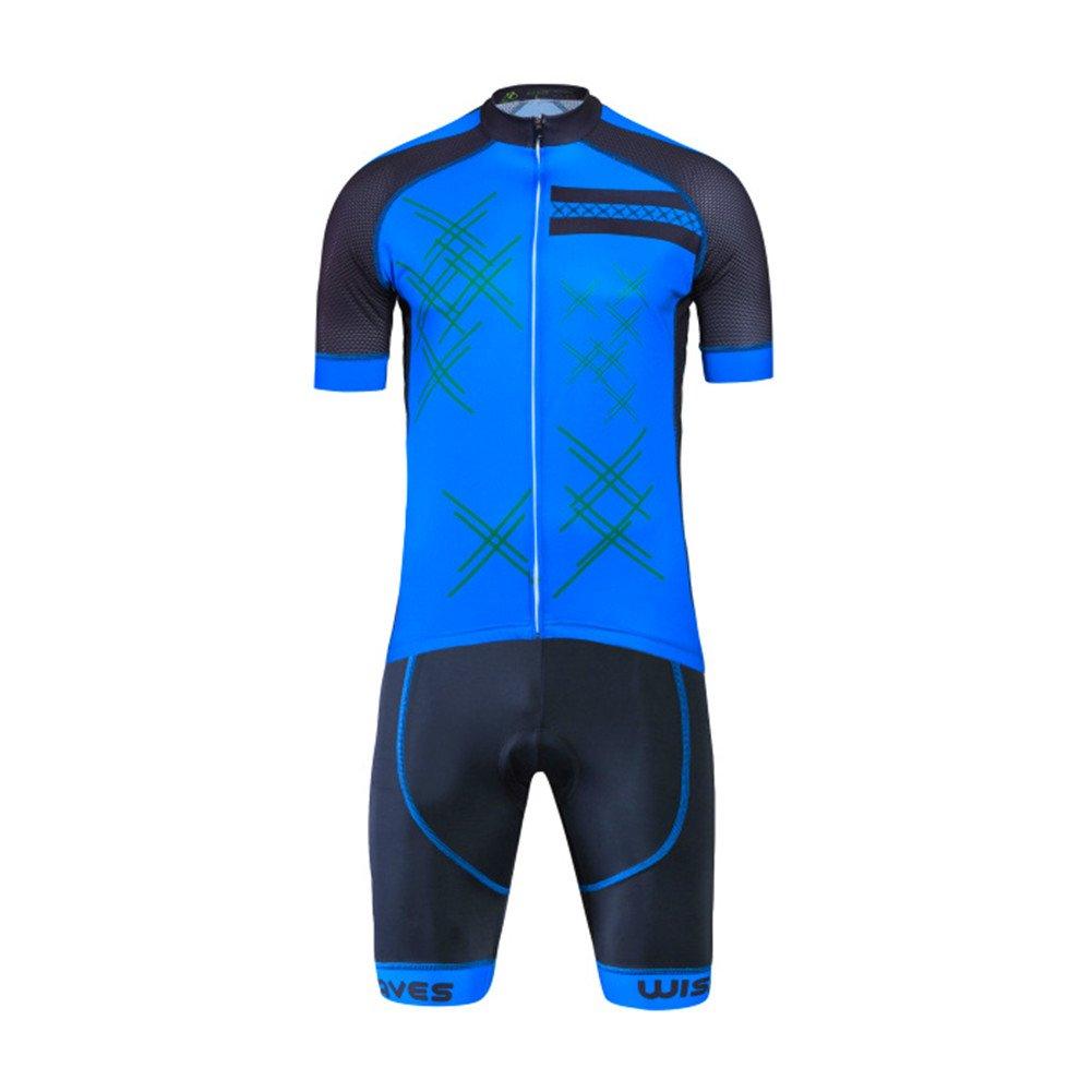 Wisdom Leaves Bib Pants and Cycling Jersey Short Breathable and for Summer Men's Set, Sleeve, Moisture-Wicking (XXL, Blue)