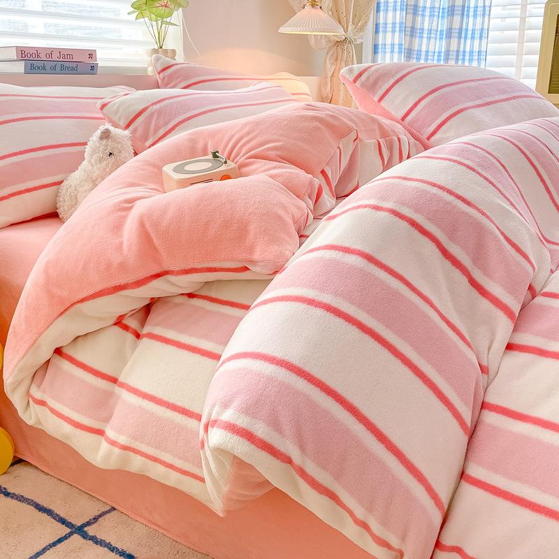 Thickened Milk Fleece Four-Piece Warm Coral Fleece Bed Sheet Quilt Cover Fleece Bedding Flannel