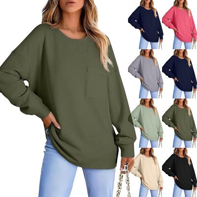 Women's Fashion Casual Round Neck T-Shirt Top With Pocket