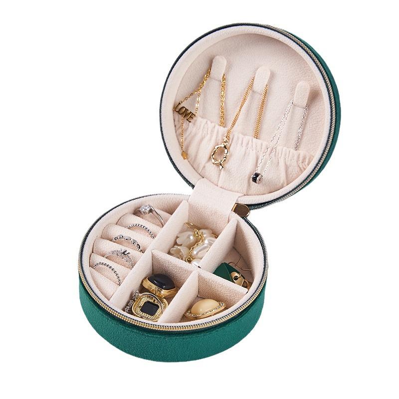 In Stock: Portable Velvet Round Jewelry Storage Box for Necklaces and Earrings