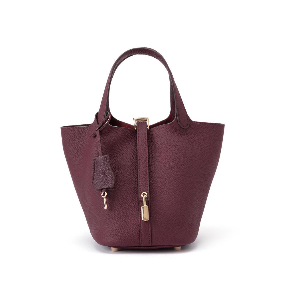 2025 Large Capacity Genuine Leather Commuter Handbag - Lychee Pattern Cowhide Bucket Bag