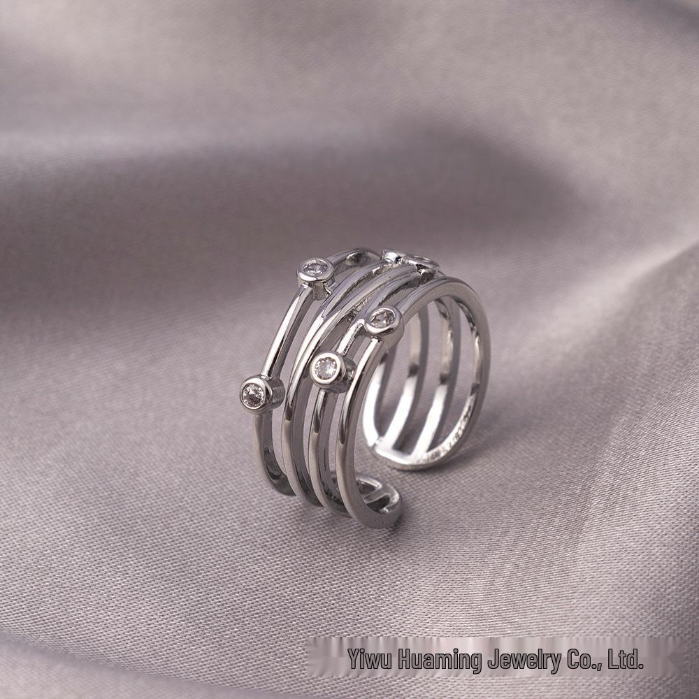 European-American Niche Zircon Ring: Real Gold, Trendy Star Design, Non-Fading, Celebrity-Style Jewelry