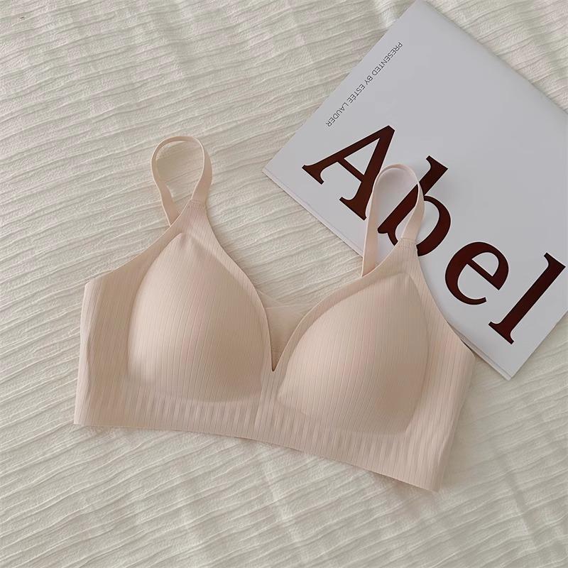 V Yarn Milk Leather Seamless Underwear Women's Big Breasts Show Small Gathering Thin Jelly Strips Pull Up Support Anti-sagging Bra