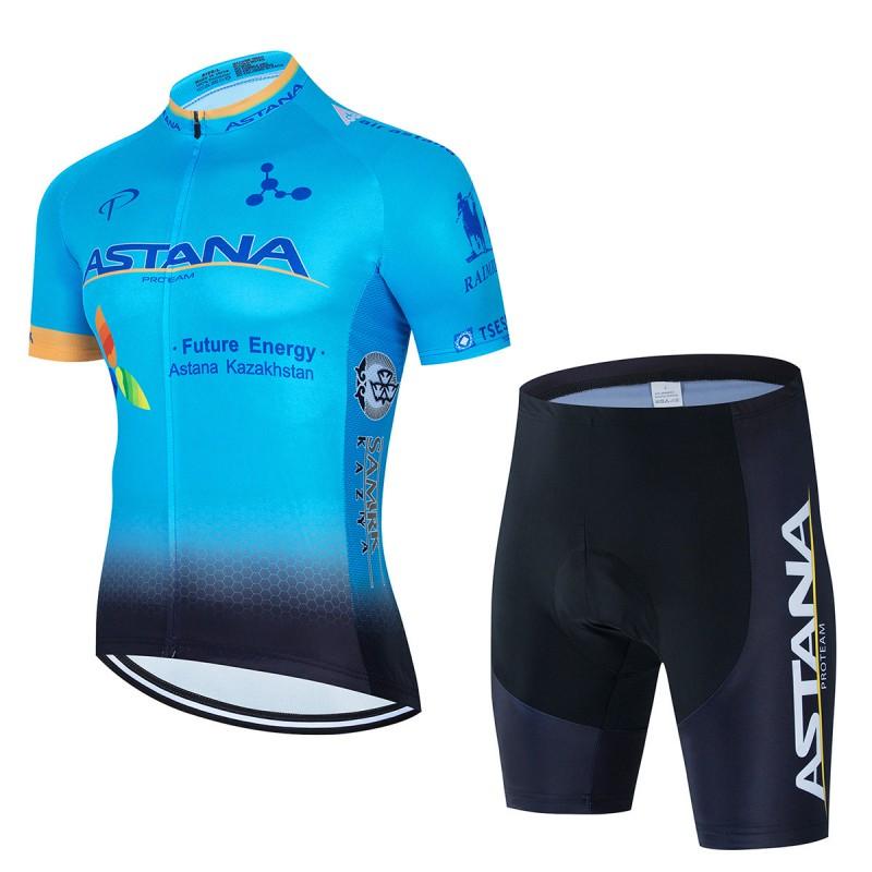 Mens Cycling Jersey Set Breathable Quick-Dry Short Sleeve Kit ASTANA Team Style Ride Wear