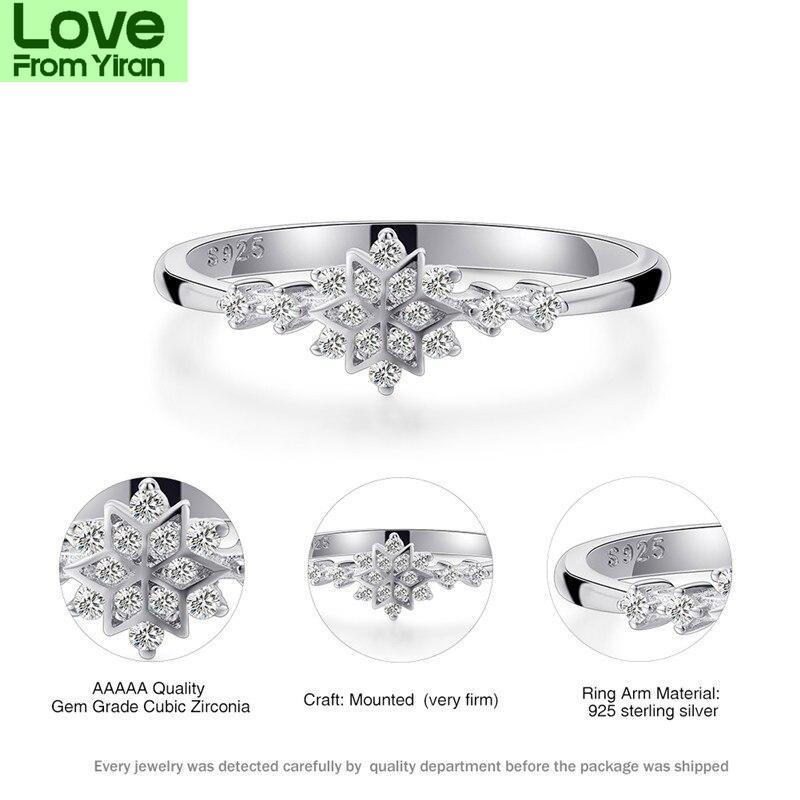 100 %Real  Tone Cubic Zircon Stone Rings Luxurious Female Women Flower Snowflake Finger Ring Boho Promise Love Engagement
