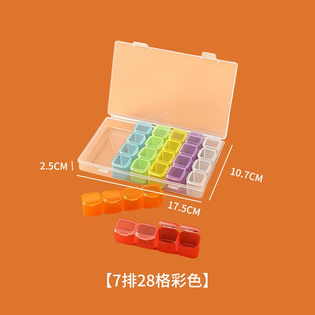 Portable Weekly Pill Organizer with Lid 7 Rows 28 Compartments Compact Pill Box for Daily Medication Storage and Travel Use