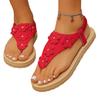 Women Floral Embellished Toe Loop Sandals Elastic Back Strap Flat Sole Comfortable Casual Footwear for Summer Beach Outdoor