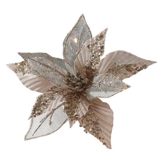 11" Christmas Artificial Flowers Glitter Sequins Poinsettia Flower Fabric Fake Flower Picks for Xmas Tree Ornament Wedding Birthday Wreath Decoration