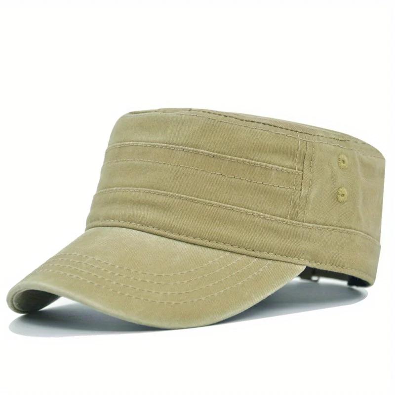 Casual Cotton Flat Top Hat Adjustable Fishing Hat Military Cap For Men Women Vintage Army Cap
