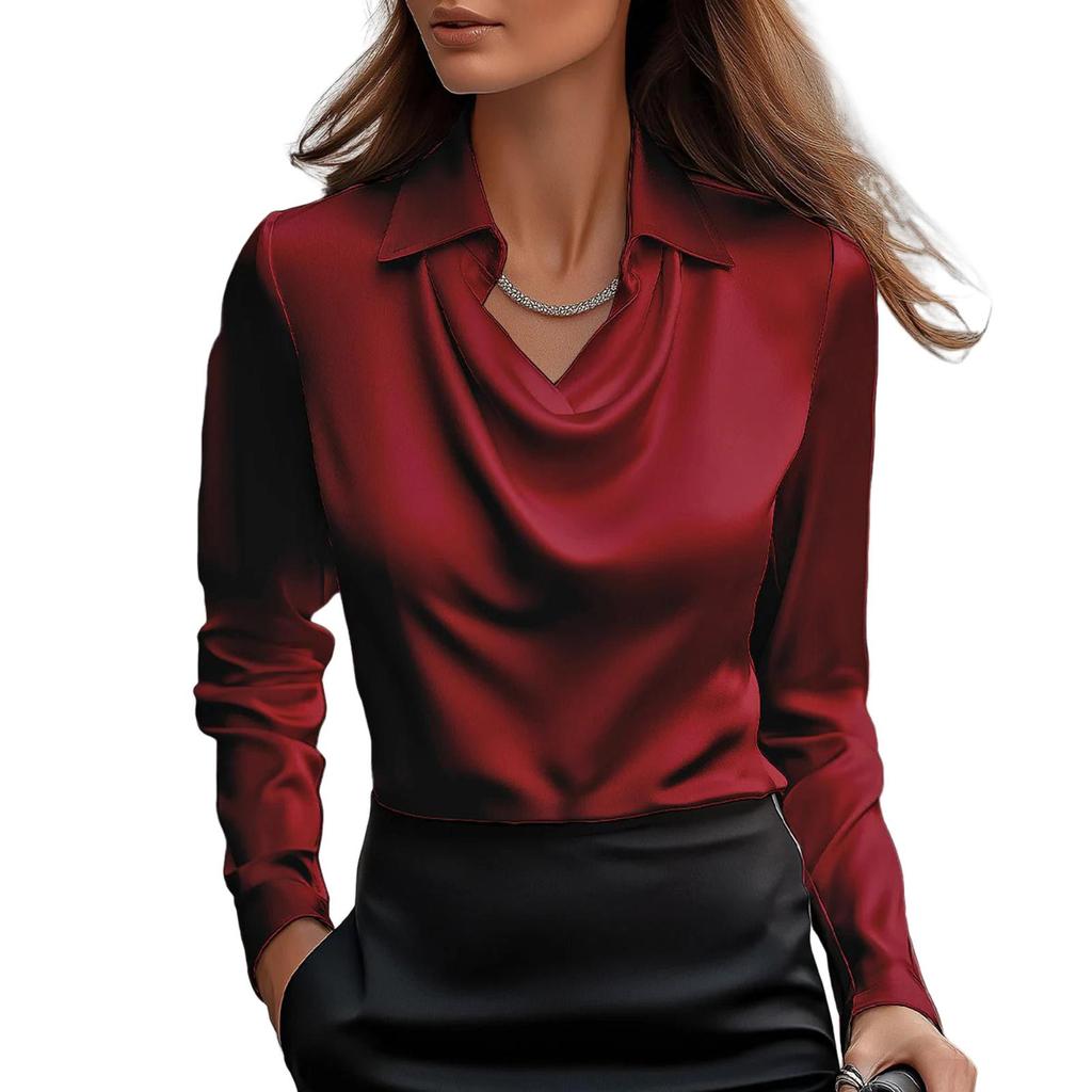 Satin Dameskjorte Vintage Langermet Bluse Silke Elegant Dames Topper Pendling Hvit Skjorte Høst Dameklær
