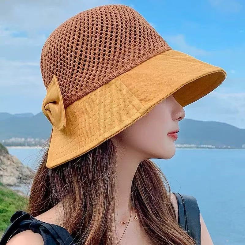 

Summer Sunshade Straw Hat, Beach Hat, New Cool Hat, Sun Hat, and Patchwork Bow Hat for Women жовтий