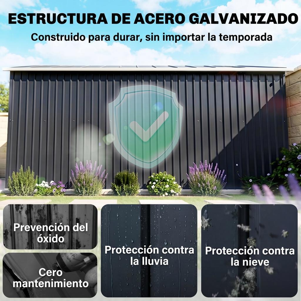 Capanno da Giardino, 12,4 m², 340 x 386 x 200 cm, 2 Porte Scorrevoli, Grigio Scuro