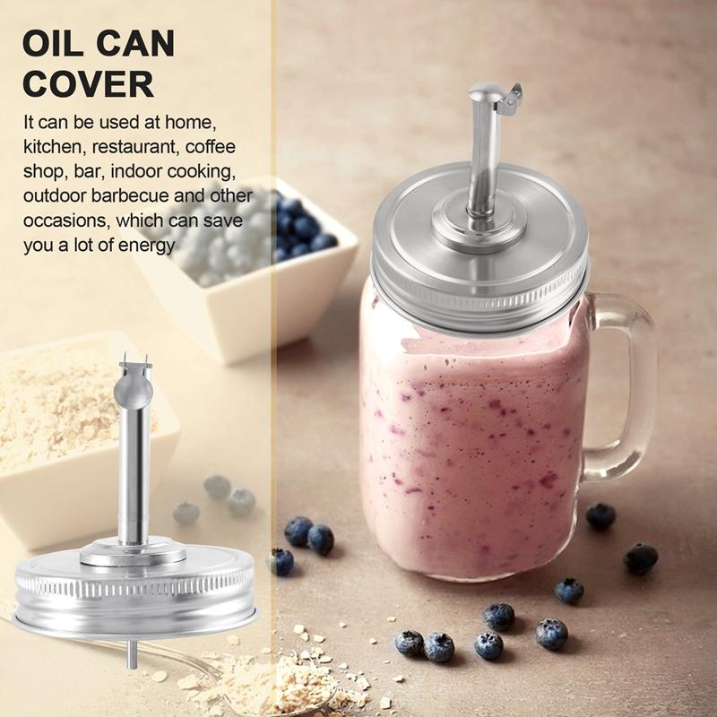 2 Pieces Jar Oil Spout Lid Oil Pour Spout Dispenser Lid Regular Mouth Oil Pour Lid With Caps Compatible With Mason Jar