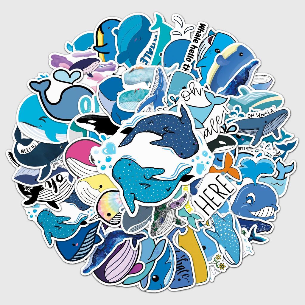 51 Whale Graffiti Cartoon Marine Life Stickers for Kids - Perfect for DIY Skateboards, Water Bottles, and Suitcases