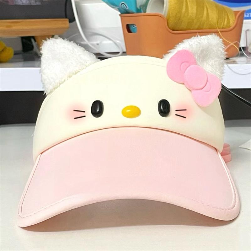 HelloKitty Sonnencreme leere Kopfbedeckung süße leere Kopfbedeckung Sonnenschutz Gesicht zeigen kleines Cartoon-Mädchen kt Katze Sonnenhut