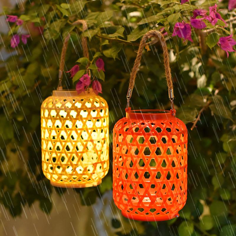 Rattan Solar Lanterns Outdoor Hanging Solar Bulb Lights Waterproof Country Decor Solar Light Decoration For Garden Yard Patio
