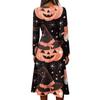 Women's Casual Halloween Print Long Sleeve V-Neck Dress with Pockets