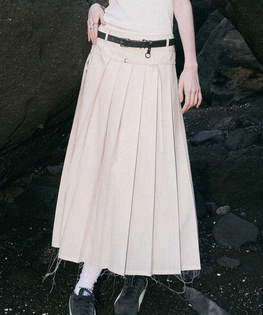 Yusentig Belted Pleated Skirt Ivory Aw4Ms46403