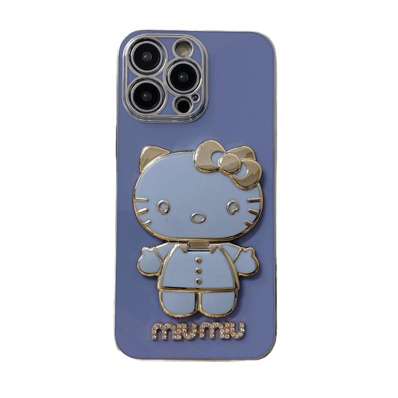 Applicable To Apple 17KT Cat Makeup Mirror Mobile Phone Case iPhone16Pro Bracket 15 Electroplating 14 Fashion Soft