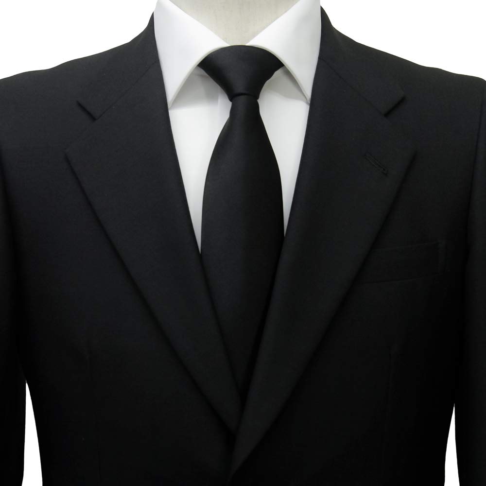 [OnCoM] Necktie for Funeral, Kyoto Nishijin Weave, Made in Japan, Silk, Plain Black, for Wake, Funeral, Mourning Attire, Black Formal Wear