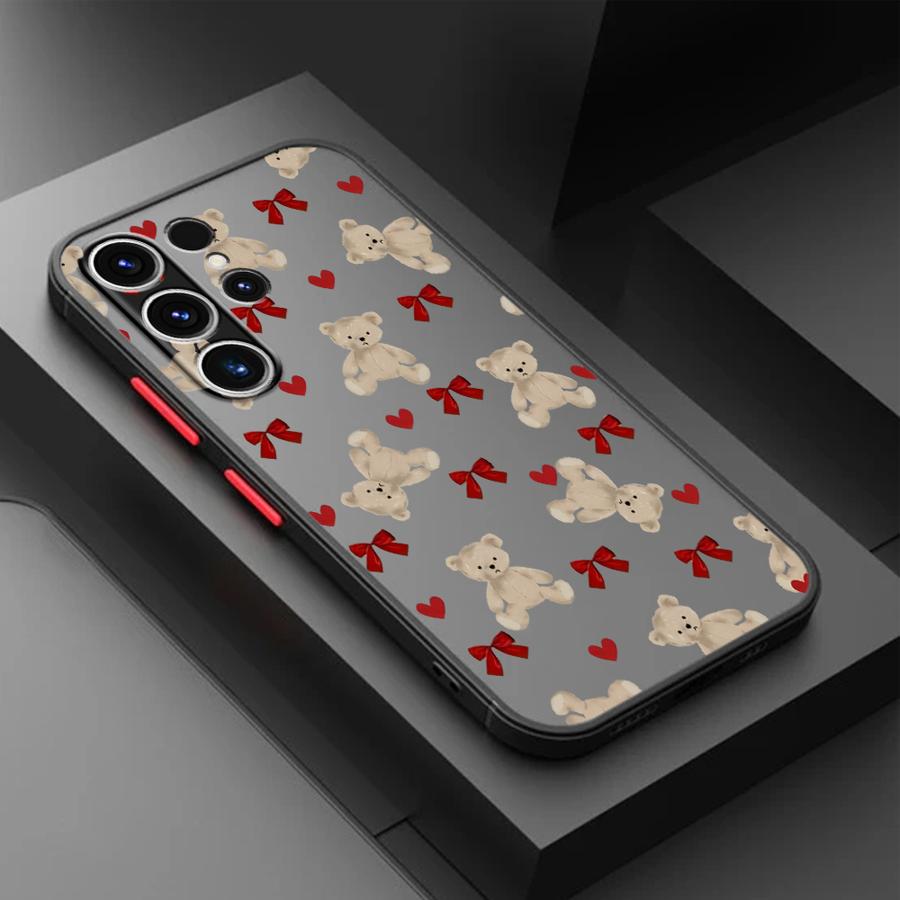Cute Bow Bear Case for Samsung Galaxy S24 Plus S22 S26 S20 FE S25 Ultra S21 Note 20 Ultra 10+ S23 FE Funda Back Phone Cover